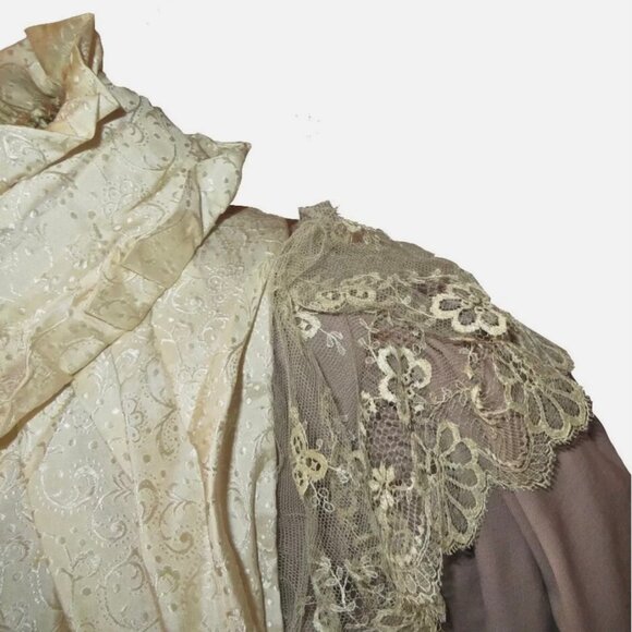 Lovely Lace Lavished Taupe Twill Victorian Museum Dress - Wearable - Picture 10 of 12